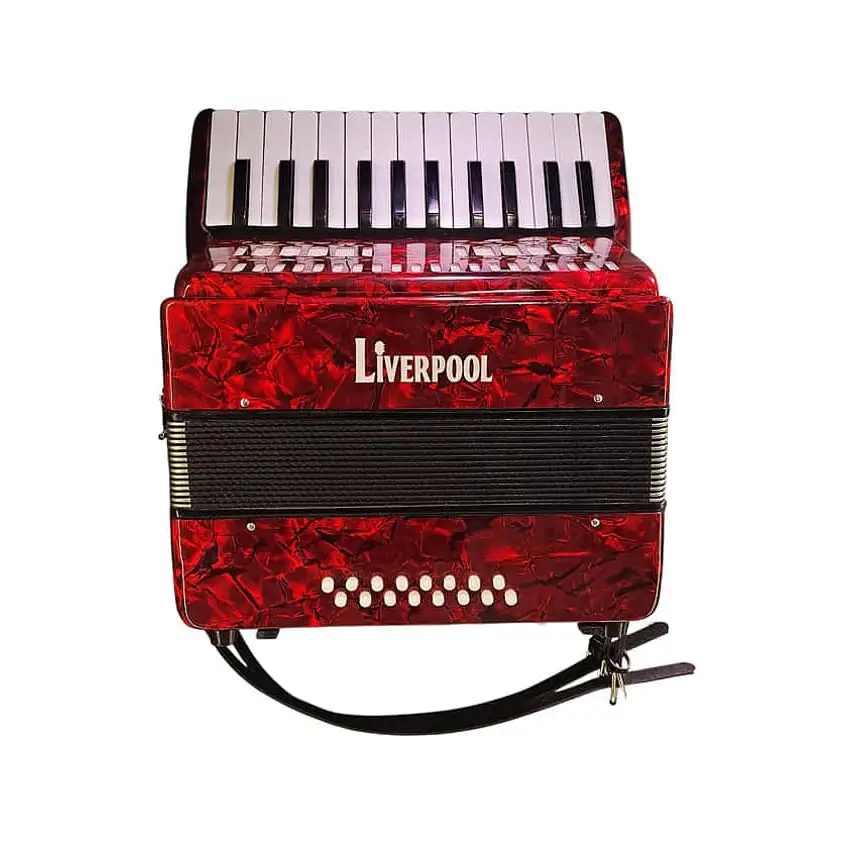 Concertina Liverpool 25 Teclas y 16 Bajos Roja con Estuche y Correas Marca Liverpool