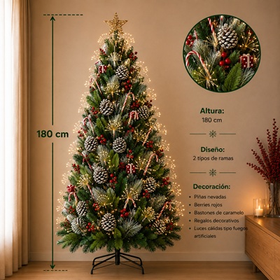 Árbol de Navidad con Adornos y Luces RGB de 180 cm