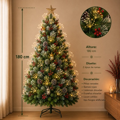 Árbol de Navidad con Adornos y Luces RGB de 180 cm