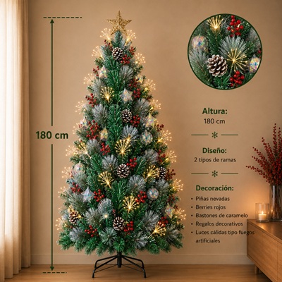 Árbol de Navidad con Adornos y Luces RGB de 180 cm