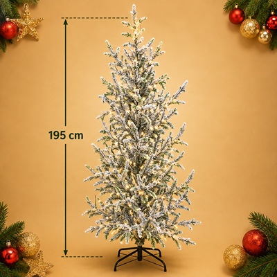 Árbol de Navidad Nevado con Luces LED de 195 cm