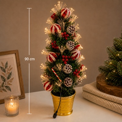Árbol de Navidad con Adornos y Luces RGB de 90 cm