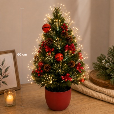 Árbol de Navidad con Adornos y Luces RGB de 60 cm