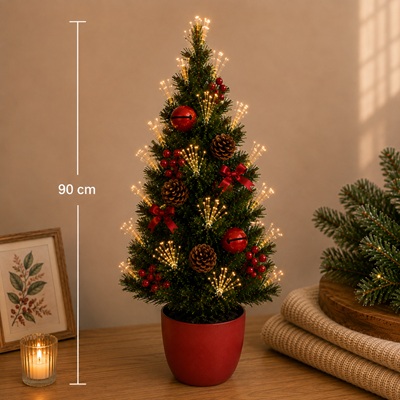 Árbol de Navidad con Adornos y Luces RGB de 90 cm