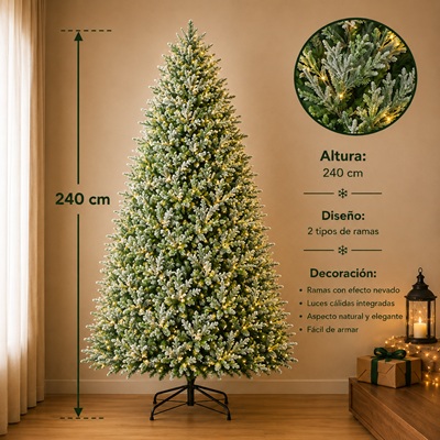 Árbol de Navidad Nevado con Luces LED de 240 cm