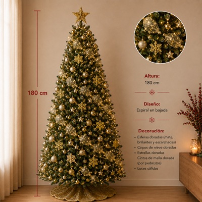 Árbol de Navidad con Adornos y Luces LED 180 x 85 cm