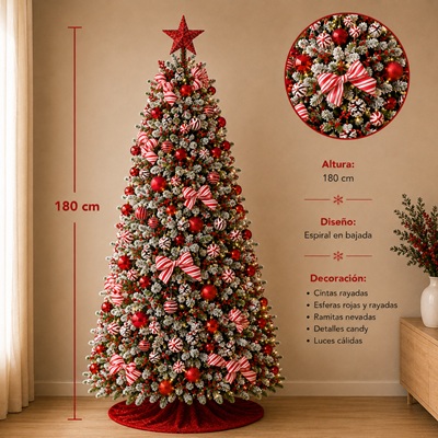 Árbol de Navidad con Adornos y Luces LED 180 x 75 cm