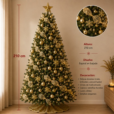 Árbol de Navidad con Adornos y Luces LED 210 x 85 cm