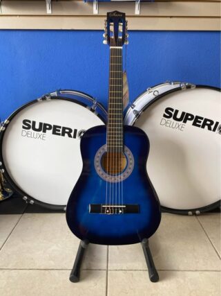 GUITARRA CLASICA PARA NIÑOS, 30″, INCLUYE FUNDA Y PUA, COLOR AZUL